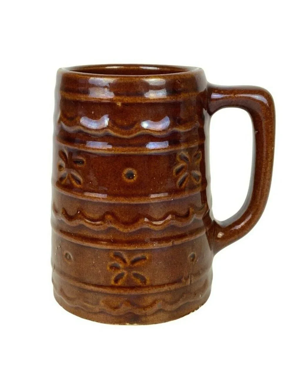 Hull Marcrest Brown Daisy Dot Stoneware Coffee Mug/Beer Stein Retro Farmhouse
